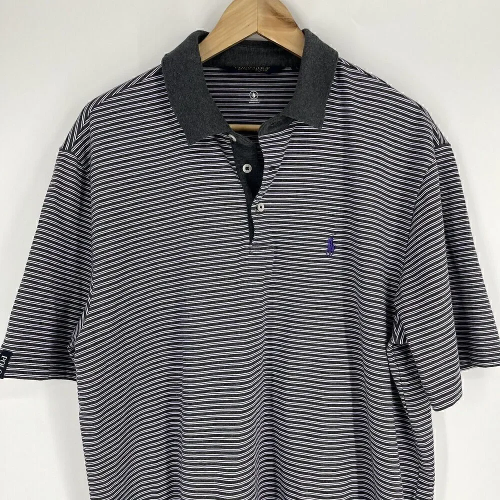 Polo Golf Ralph Lauren Shirt Size Large Mens Purple Gray Stripe Cotton Stretch